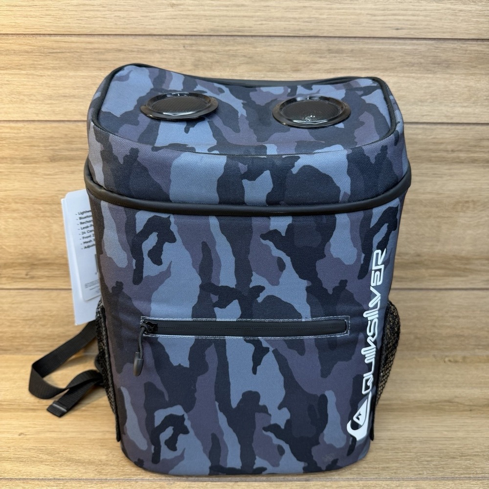 Quiksilver 24 Can Backpack Cooler Built In Speakers Blue Gray Camouflage New